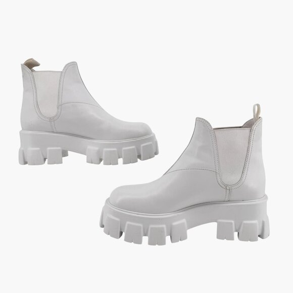 Prada Monolith White Leather Chelsea Ankle Boots Lug Sole Size 37 US 7 Women's - Picture 10 of 15